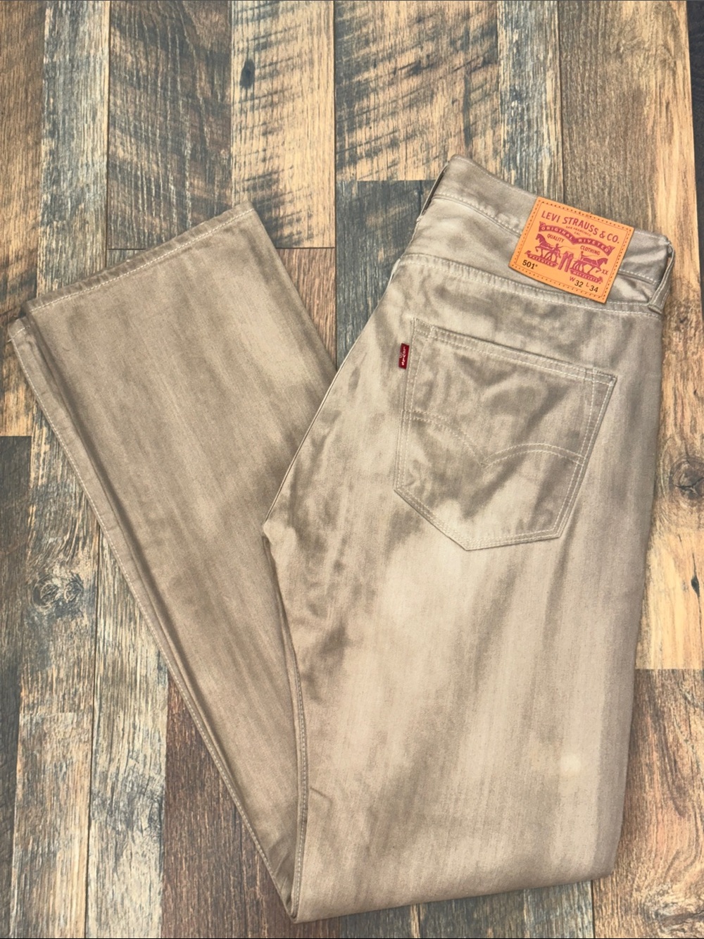 Levi’s 501 Original Fit Jeans Men’s 32x34 Taupe Garment Dyed Denim